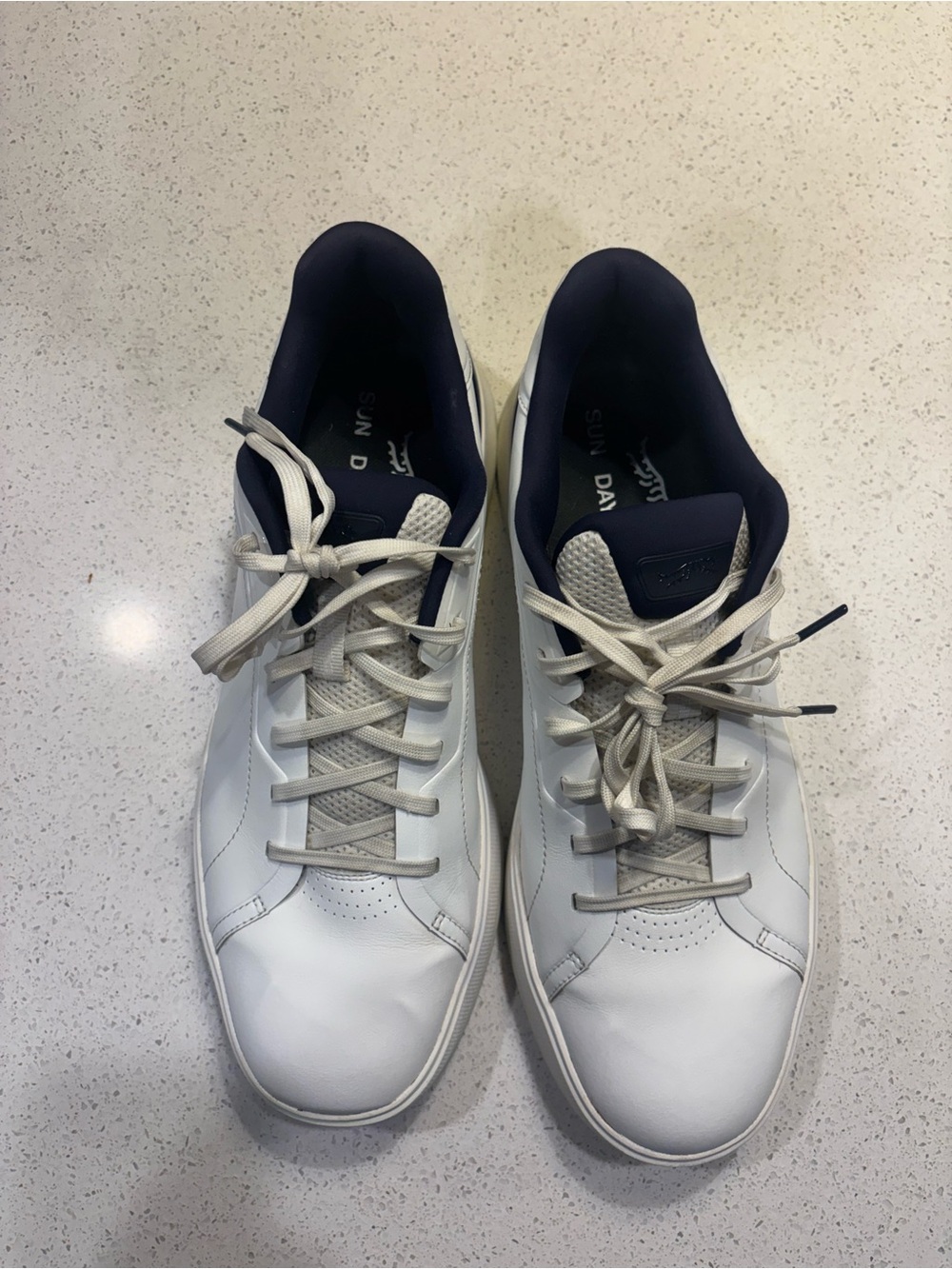 Men's White Athletic Sneakers with Navy Trim - Casual Comfort - Picture 4 of 6